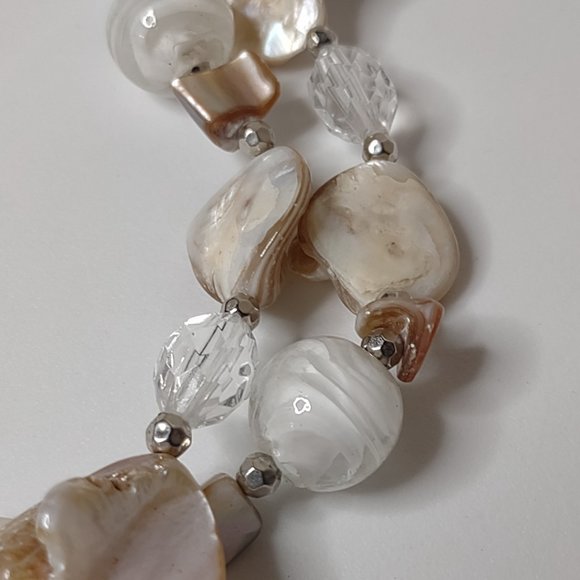 Two Layer Shell, Plastic, And Glass Bead Necklace Adjustable 17 To 20 Inches - Picture 5 of 10